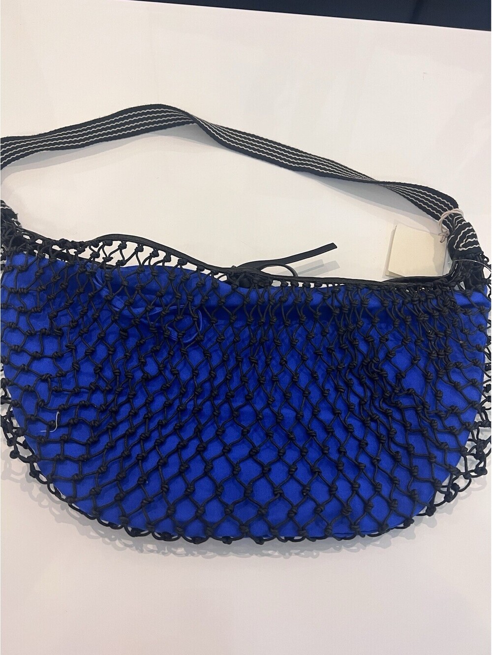 $98 Free People Silver Springs Sling Bag Black Blue  Crochet Mini Crossbody NEW - Picture 11 of 14